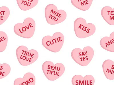 Seamless pattern of valentine candies candy flat design heart illustration love message pink retro seamless pattern sweet text trendy valentine xoxo