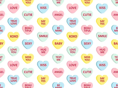 Seamless pattern of valentine candies candy cupid flat design heart illustration love message seamless pattern sweet trendy valentine xoxo