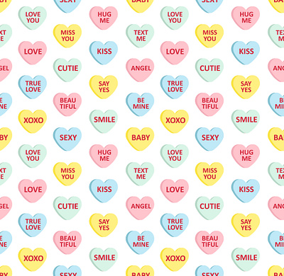 Seamless pattern of valentine candies candy cupid flat design heart illustration love message seamless pattern sweet trendy valentine xoxo