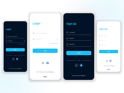 Login & Sign up light and dark theme UI app dailyui darktheme design login screen signup ui ux
