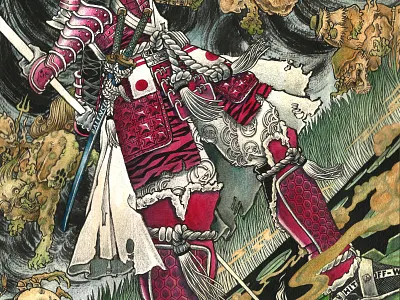 Devil is on the bloody details brands illustration japan japanese jilipollo monster myth ronin samurai watercolor yokai