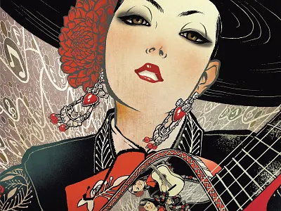 American Mariachi beautiful face female guitar hat illustration jilipollo mariachi mexican music sombrero woman women