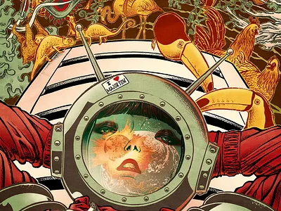 The world is ending and I don't have my male animals apocalypse astronaut face future girl illustration jilipollo planet retro scifi vintage woman world