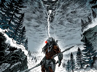 Predator - Prey alien bosque clouds country depredador forest illustration jilipollo lightning monster predator presa prey ray scifi terror