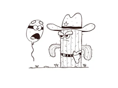 Cowboy Cactus & Balloon (inks) baloon branding cactus cartoon character character design cowboy cute design funny illustration illustrator vector