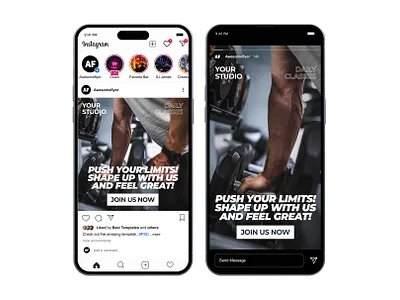 Instagram Templates for Gym & Fitness Classes ad advertisment banner design event fitness flyer graphic design gym instagram instagram post post psd stories template