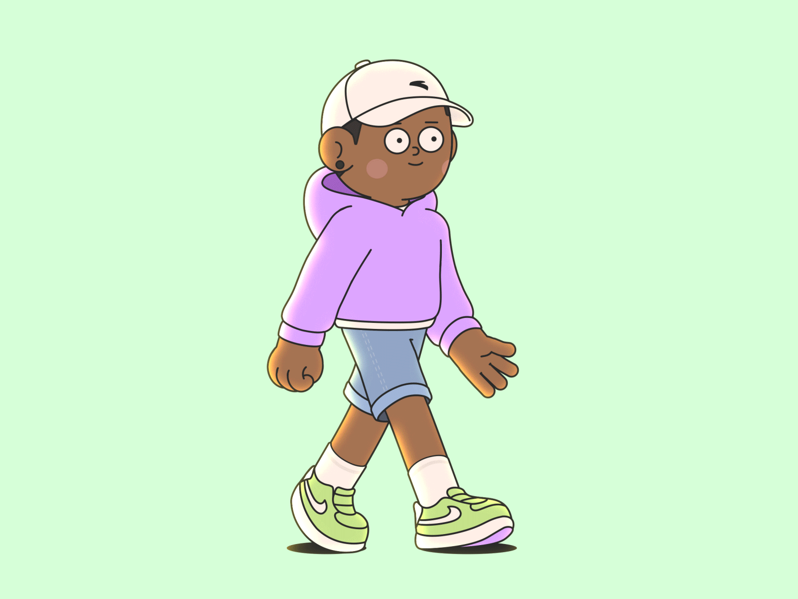 XIAOLI ae animation character fashion hat hoodie illustration motion nike shorts sport walk
