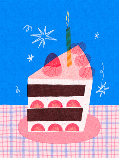 A Happy Birthday! art artwork cake candle celebration chocolate cream design food fruit illust illustration ipad light line pattern photoshop plate strawberry tweetyheather