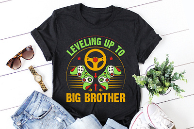 Leveling up to Big Brother Gamer Gamer Birthday T-Shirt Design vintage t shirt design bundle