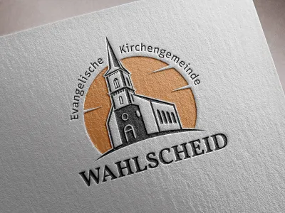 Wahlscheid Organization Logo building church church logo circle combination logo cross design iconic initial logo modern logo orange organization organization logo paper religion round stamp sun sunrise sunset