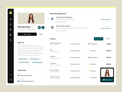 Teacher Profile clean concept course app dashboard design system e learning educational platform figma lessons minimal online courses online school study teacher teacher profile ui ui trends ux web app