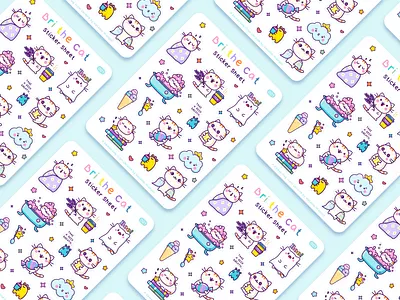 Bri the Cat Sticker Sheet bullet journaling cartoon cartoon character cartoon illustration character character design cute illustration cuteart graphic design illustration kawaii kawaii art stationary sticker sticker set