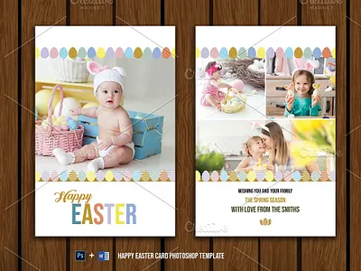 Easter Photo Card baby card card design cute easter easter 2025 easter card template easter greatings easter photo card egg hunt family greeting card family photo family portriat greeting card happy easter lovely template new born photoshop template postcard sale