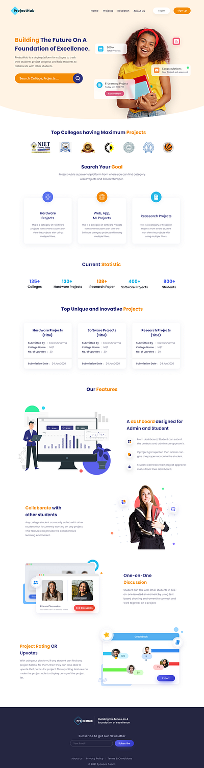 ProjectHub - Home Page || Main Content || SIH graphic design ui