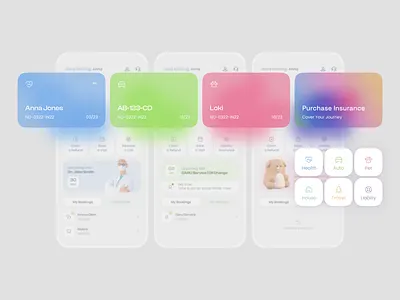 Coverbee | Insurance App app auto bank banking cards case study colorful design digital figma finance health insurance insurance liability life mobile pet property ui ux