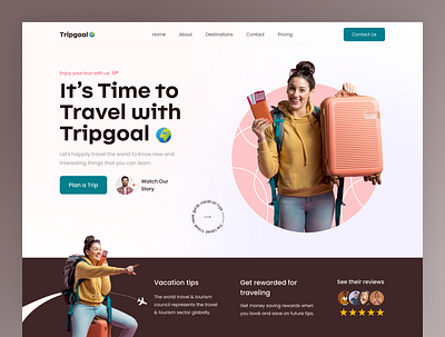 Travel Agency Landing Page adventure agency clean creative design flight graphic design header homepage landing page ticket tourism tourist travel trip ui ux vacation web design website