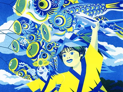 All Nippon Airways - Children's Day advertising childrens day illustration japan japanese japanese culture jenn liv limited color limited color palette risograph toronto toronto illustrator tourism travel