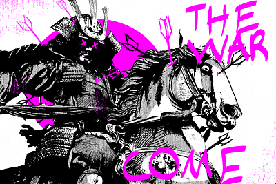 The War Come black colorful doodles graphic design illustration inking old samurai texture vintage white