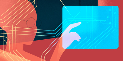 AI ai connections editorial glasses graphic hand illustration lines minimal overlay railway reality screen textures touch train virtual woman