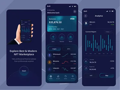 Crypto Wallet App bitcoin blockchain blockchain nft chart crypto crypto wallet cryptocurrency dashboard finance marketing metaverse minimal mobile app nft statistics ui design ui ux ui ux design web app