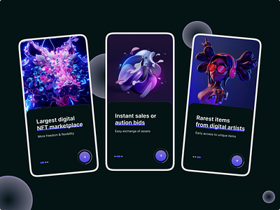 Onboarding screens - NFT marketplace app appdesign design figma mobile design nft nftmarketplace onboardingscreen ui uidesign uiuxdesign