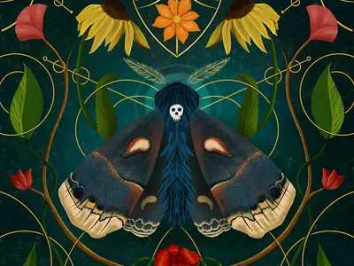 Dark Moth illustration pattern repeat photoshop procreate