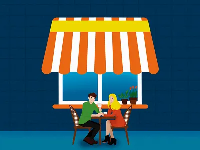 September bank branding cafe calendar coffee corporate gifts couple credit card date design flat flirting graphic design illustration love lunch september street table window