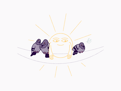 Warmer together cute hand drawn illustration pigeon series sun stories sunshine vector winter