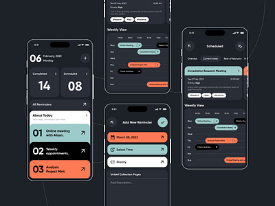 Reminder App Concept app dark app dark mode app dark reminder app design minimal modern reminder reminder app ui ux