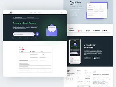 Temp Mail- Landing Page for Disposable Mail Service branding clean creative creative design figma landing page landing page design saas saas landing page uiux web app