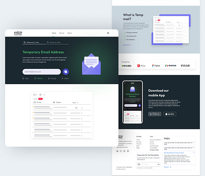 Temp Mail- Landing Page for Disposable Mail Service branding clean creative creative design figma landing page landing page design saas saas landing page uiux web app