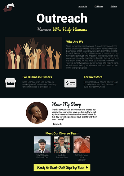 Outreach: Humans Who Help Humans graphic design ui