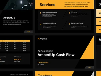 AmpedUp_pitchdeck annual branding card company deck financial financial report graphic design layout minimal modern pitch pitchdeck pressentation rent report simple slide template ui