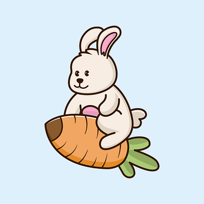 Rabbit Flying with Carrot Rocket animal logo animals logo carrot cartoon cute cute logo design graphic design icon illustration rabbit rocket vector