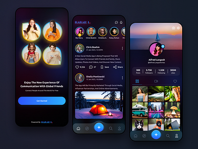 Community App 3d chat community home intro modern new newsfeed profile prototype socail media splash ui ux