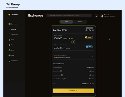 On-Ramp app blockchain cryptocurrencies defi design ui ux