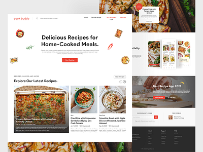 Cook Buddy | Food Recipe Website🍕 animation deliveryapp food fooddelivery illustration ui ux website