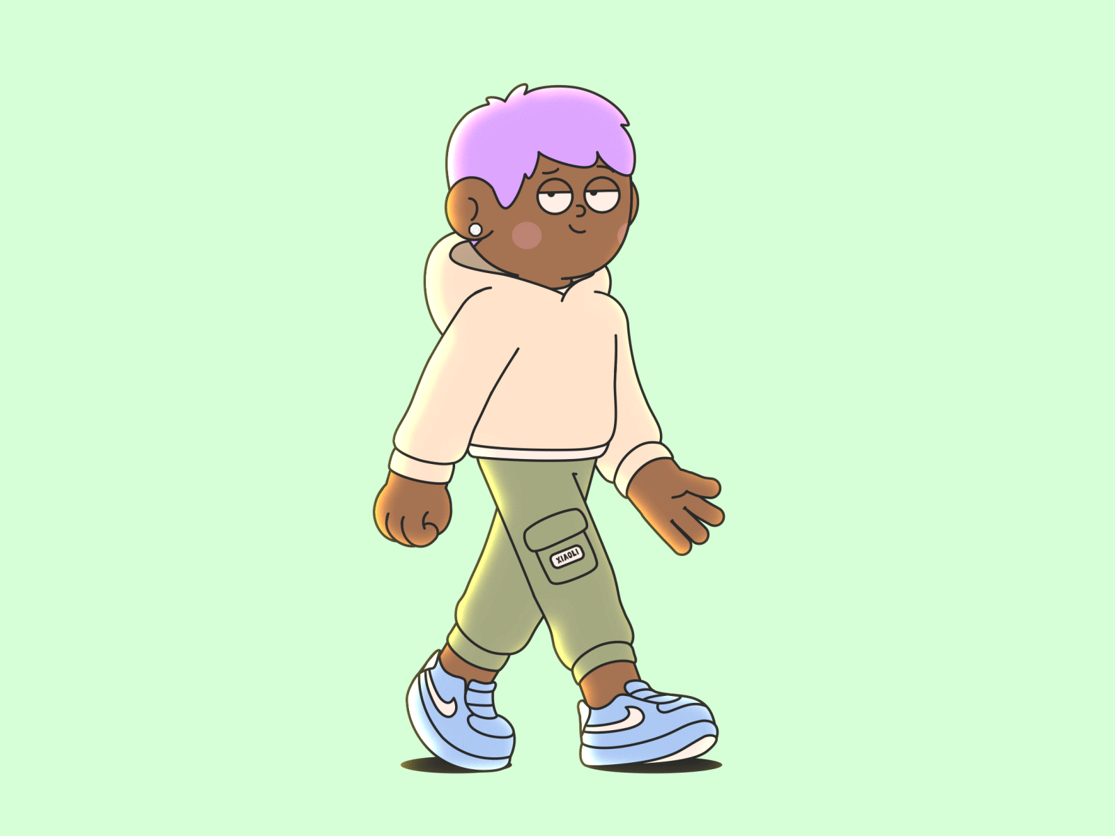 XIAOLI ae animation character head hoodie illustration motion nike shoe walk