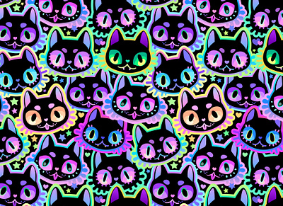 Colorful kitties cartoon eyes funny illustration