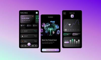 FinTech App - by Ewe android app banking black chart dark darkmode design fintech glassmorphism gradient ios mobile opacity payment ui ux