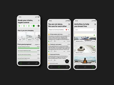 Addiction Recovery Mobile App Interface - "Break Free" addiction appdesign breakfree empowerment freedom health mindfulness mobile motivation overcoming quit recovery sobriety support ui user interface