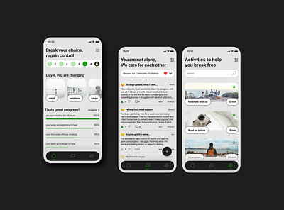 Addiction Recovery Mobile App Interface - "Break Free" addiction appdesign breakfree empowerment freedom health mindfulness mobile motivation overcoming quit recovery sobriety support ui user interface