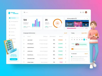Dashboard platform for performance and productivity monitoring 3d app dailyui darshboard hr monitoring perfomance task managment task tracker time tracker todo list ui
