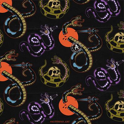 SNAKE PATTERN alterfan artist coverart design illustration logo pattern reaper seamless serpent skeleton skull snake tattoo traditional vector