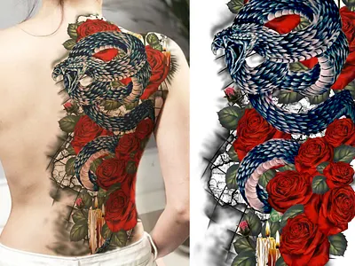 Colorful Back tattoo design back tattoo drawing graphic design illustration realism realistic tattoo design