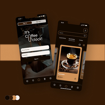 It's Coffee O'clock! (Dark) app branding coffee shop design illustration ui ux