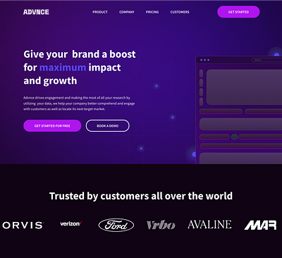 ADVNCE - Data engagement Saas, website design analytics b2b b2c data insights landing page saas ui web desig