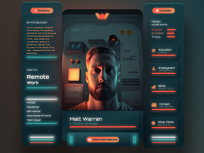 Resume Site dark dashboard design designer gradients gree light logo design orange portfolio product design product designer resume self portrait shadows typography ui ui design ui designer uiux