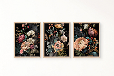 Vintage Boho Flower Set of 3 Wall Art abstract floral art print. bohemian style boho chic colorful wall art creative wall art digital art floral illustration graphic design graphic illustration hand drawn flowers high resolution instant download minimalist wall art modern wall decor printable design set of 3 unique wall decor vintage boho design wall art