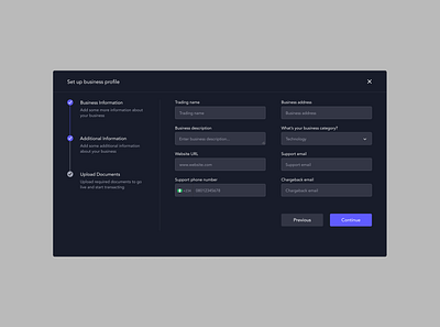 Setting up a business profile business clean form input modal progress form